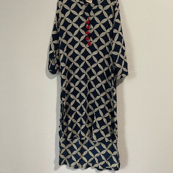 Utsa kids long dress 11/12 navy blue tan print - Picture 7 of 7